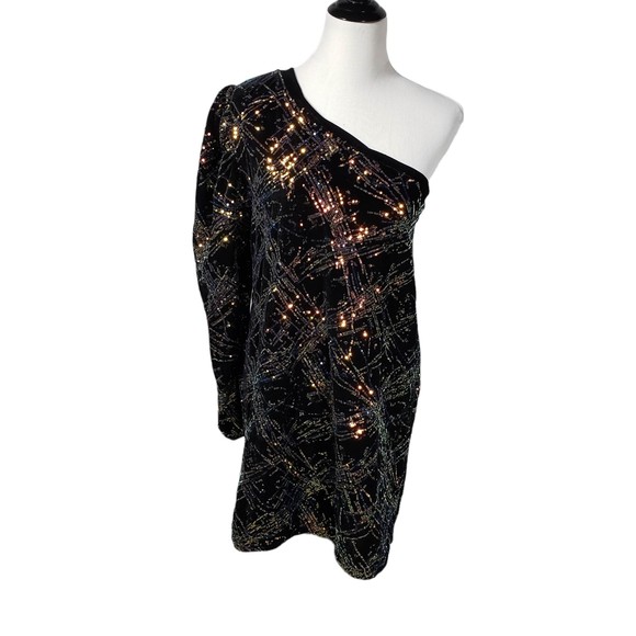 Flounce London Women's 14 Black Sparkly One Shoulder Stretchy Short Party Dress - Picture 1 of 10